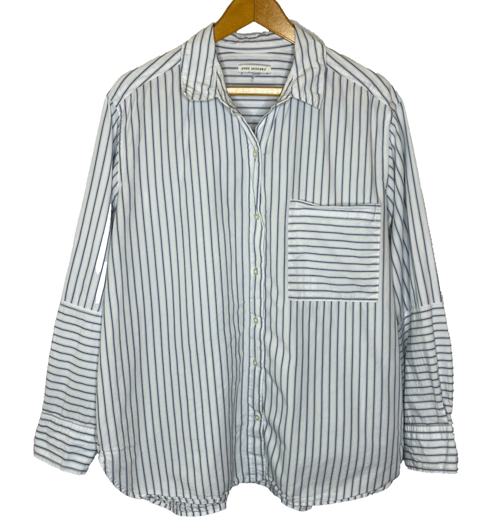 Women's XXL Free Assembly 100% Cotton Blue Stripe Button Down Shirt
